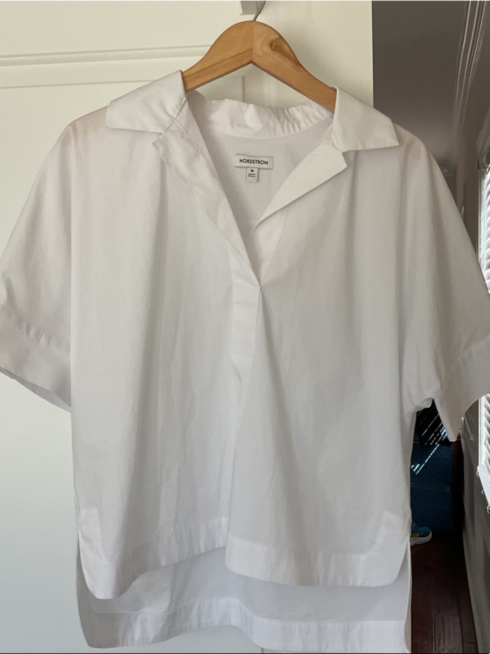 Nordstrom White Short-Sleeve Collared Popover Top